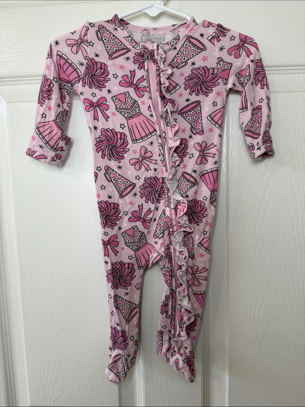 Caden Lane Pink Cheer Ruffle Double Zip Footie